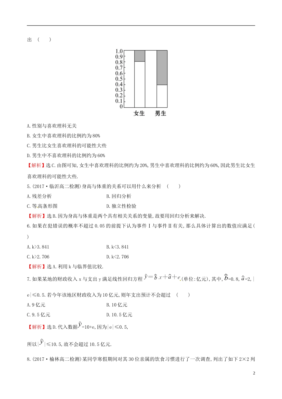 高中数学 第三章 统计案例单元质量评估 新人教A版选修2-3-新人教A版高二选修2-3数学试题_第2页