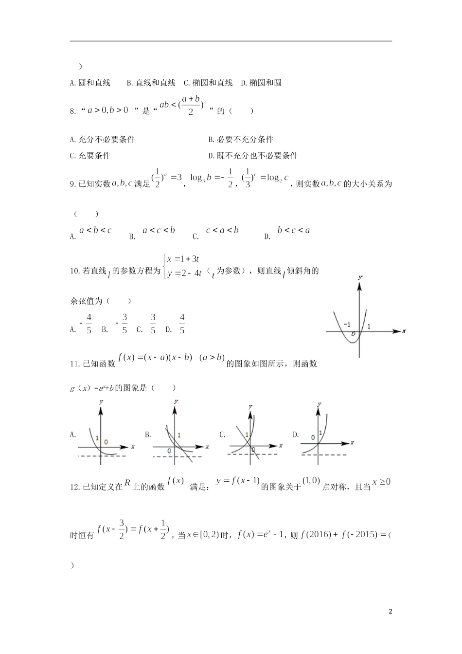福建省高二数学下学期期中试题 文-人教版高二全册数学试题_第2页