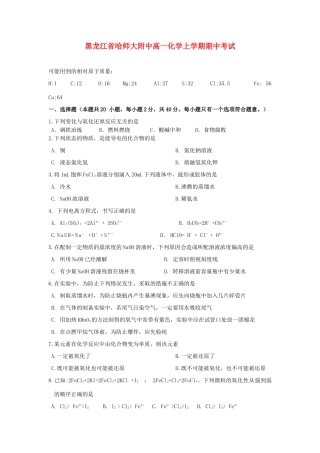 黑龙江省哈师大附中高一化学上学期期中考试 人教版