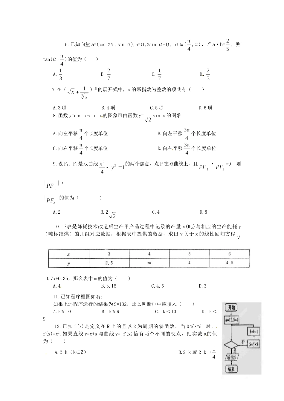 山东省淄博一中高三数学教学质量检测(四)试卷解析 理 (学生版)试卷_第2页