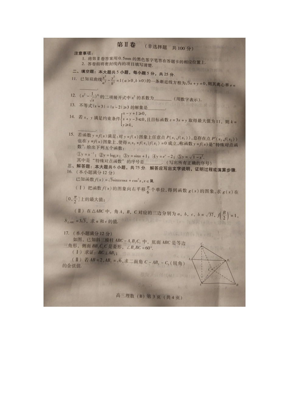 山东省潍坊一中、平邑一中等齐鲁名校高三数学上学期期末联考试卷 理(扫描版，无答案)试卷_第3页