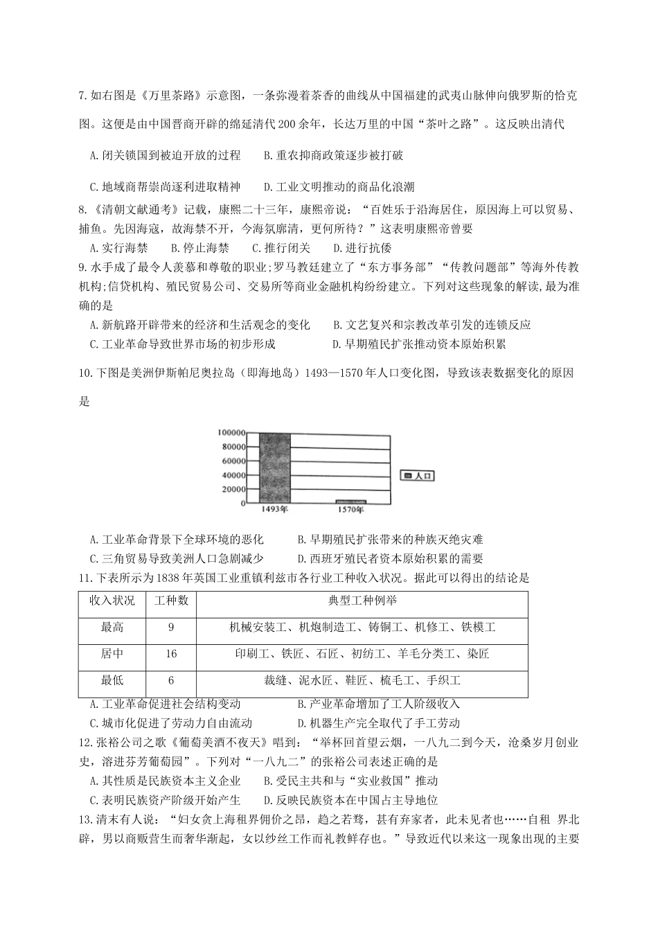 福建省泉州市高一历史上学期期末考试试题-人教版高一全册历史试题_第2页