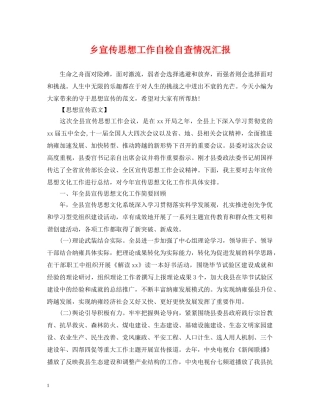 乡宣传思想工作自检自查情况汇报