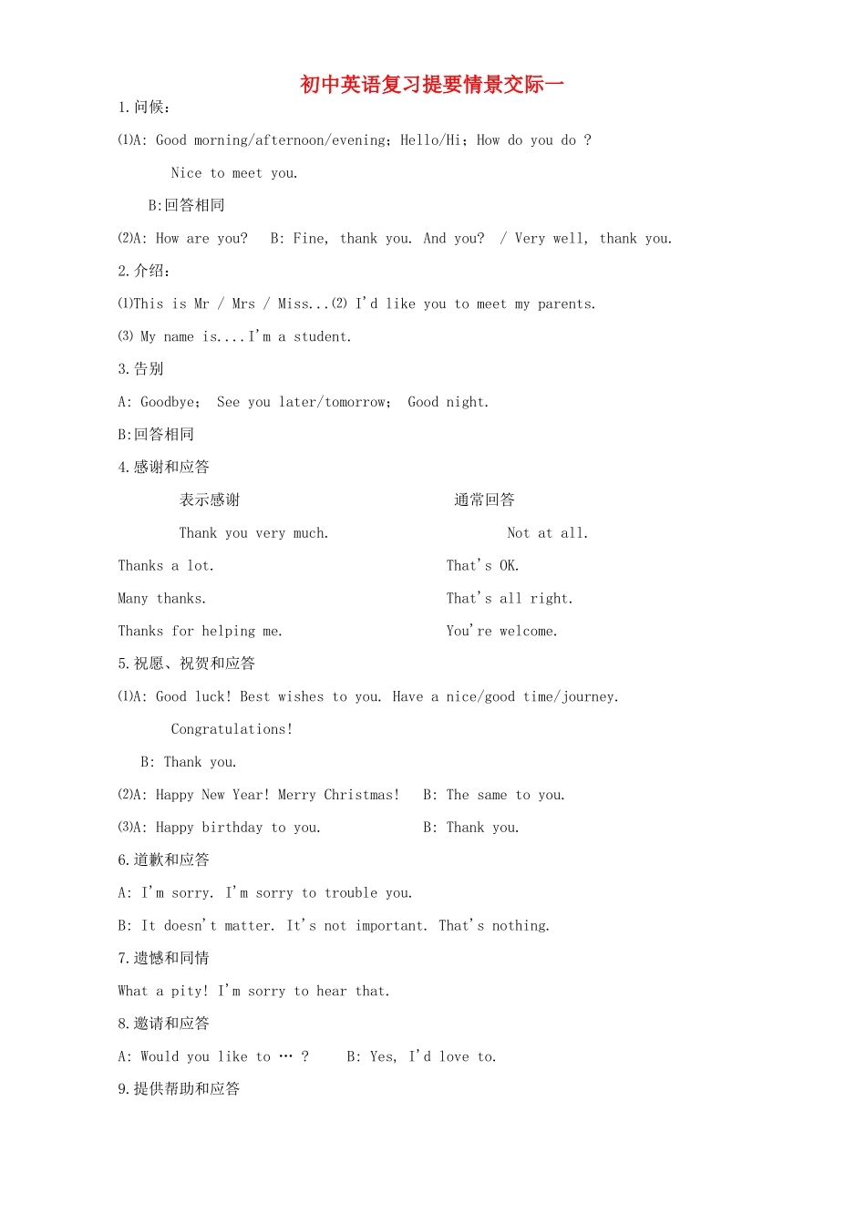 初中英语复习提要情景交际一 试题_第1页