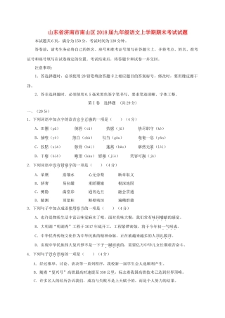 山东省济南市南山区九年级语文上学期期末考试试卷 新人教版试卷