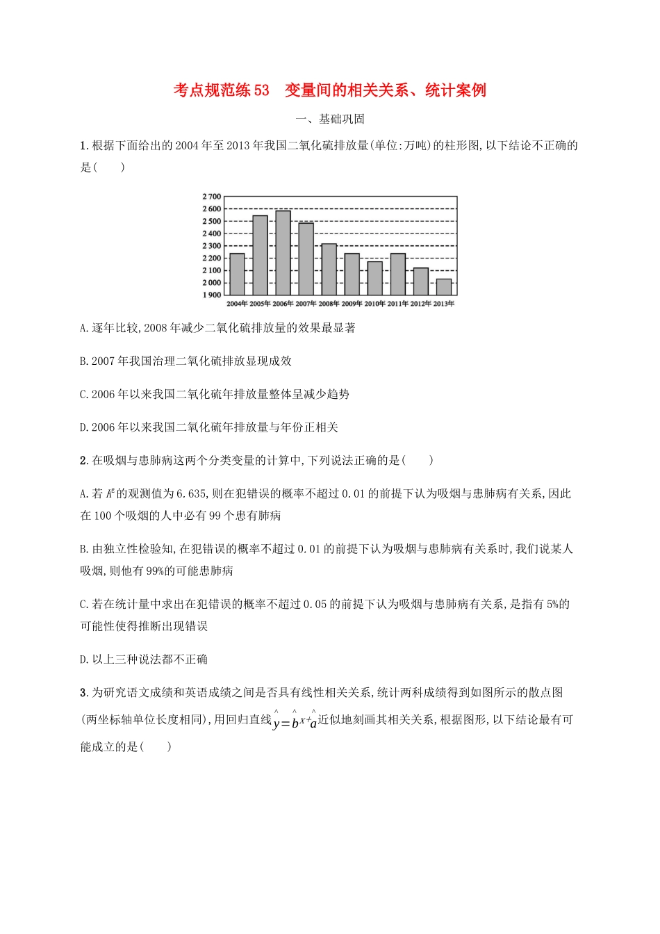 （天津专用）高考数学一轮复习 考点规范练53 变量间的相关关系、统计案例（含解析）新人教A版-新人教A版高三全册数学试题_第1页