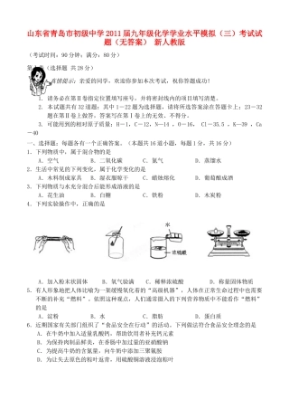 九年级化学学业水平模拟(三)考试试卷 新人教版试卷