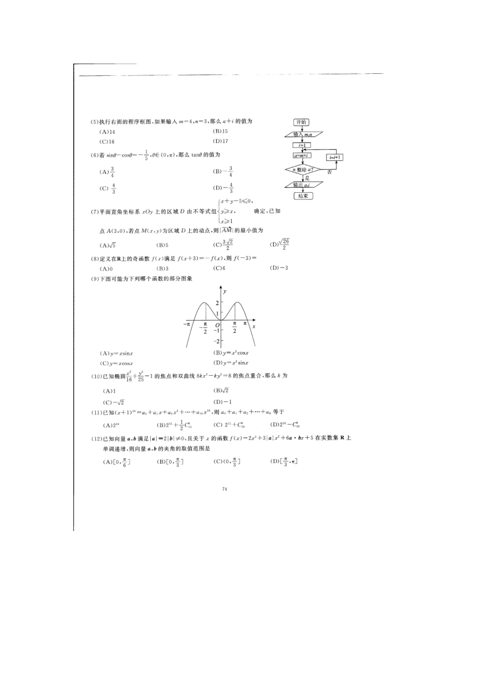 山东省菏泽市鄄城县高三数学第一次模拟试卷 理 (扫描版，无答案)新人教A版试卷_第2页