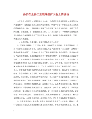 县长在全县工业领导组扩大会上的讲话 