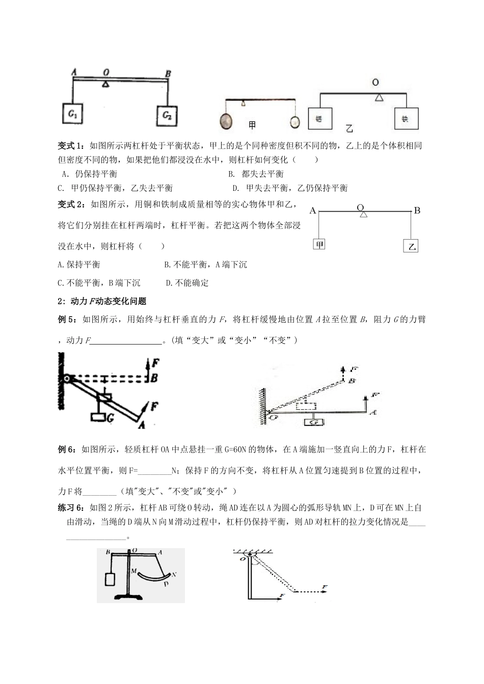 中考科学 杠杆专题提高训练试卷_第3页