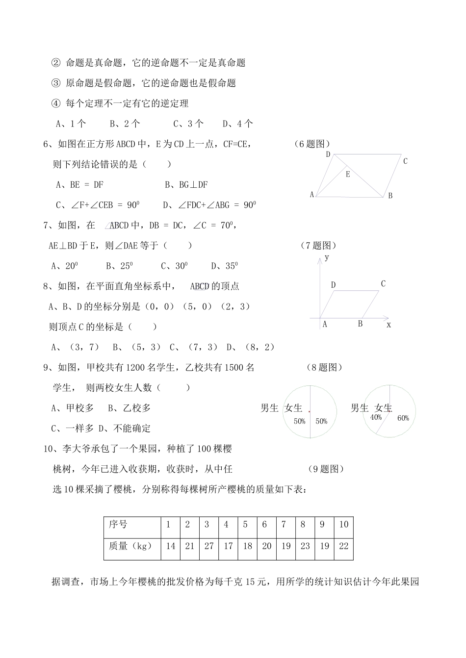 初二数学第二学期末考试卷 华师大版 试题_第3页