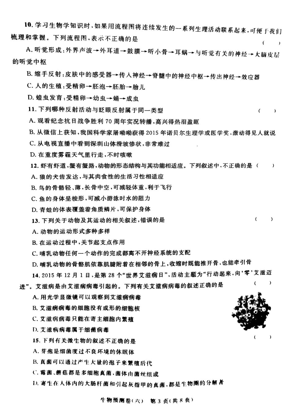 学生生物学业水平预测卷(六)(pdf)试卷_第3页
