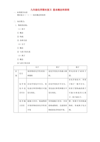 九年级化学期末复习 基本概念和原理 人教四年制版试卷