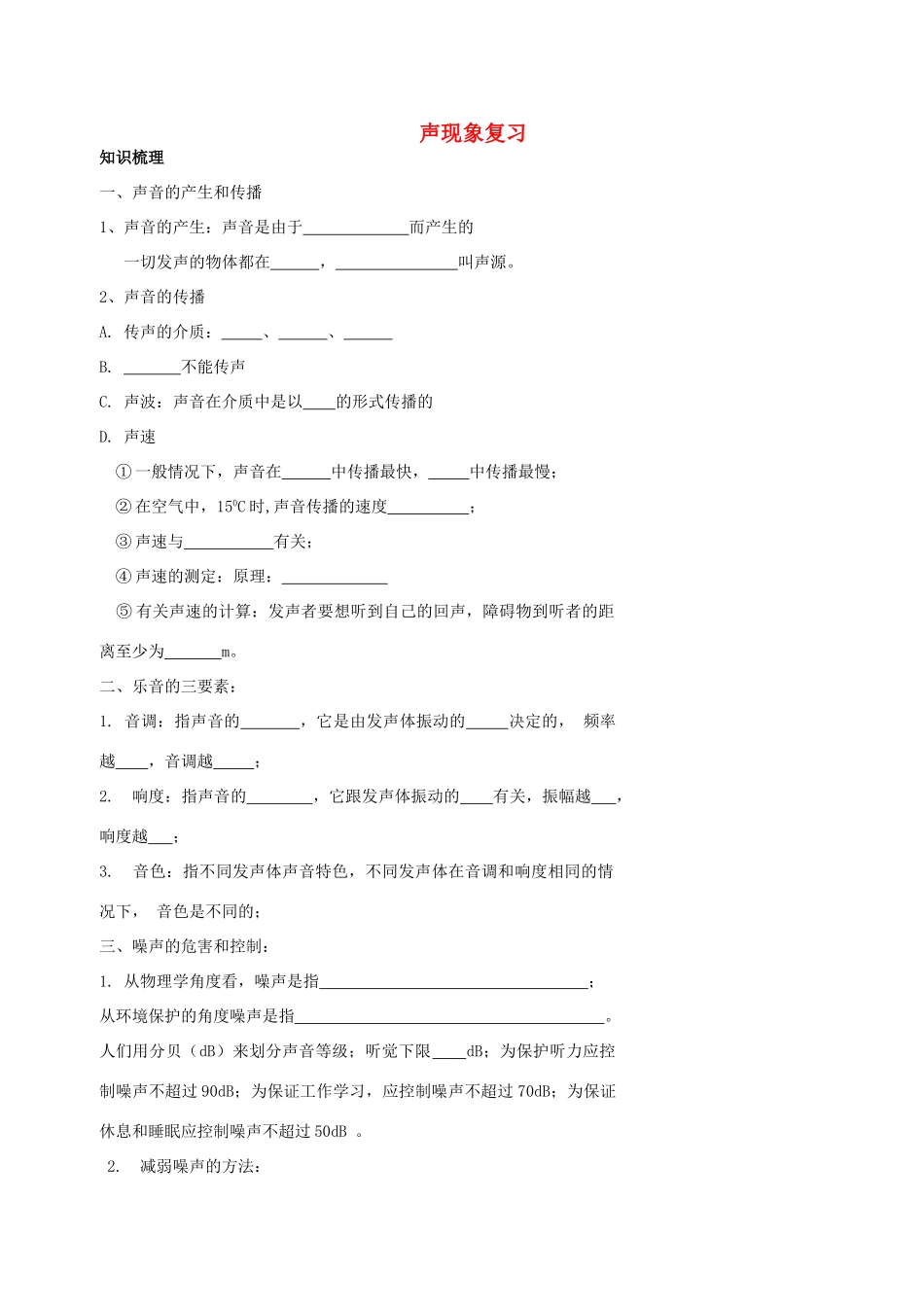 中考物理冲刺复习 声光热总复习 声现象训练试卷_第1页
