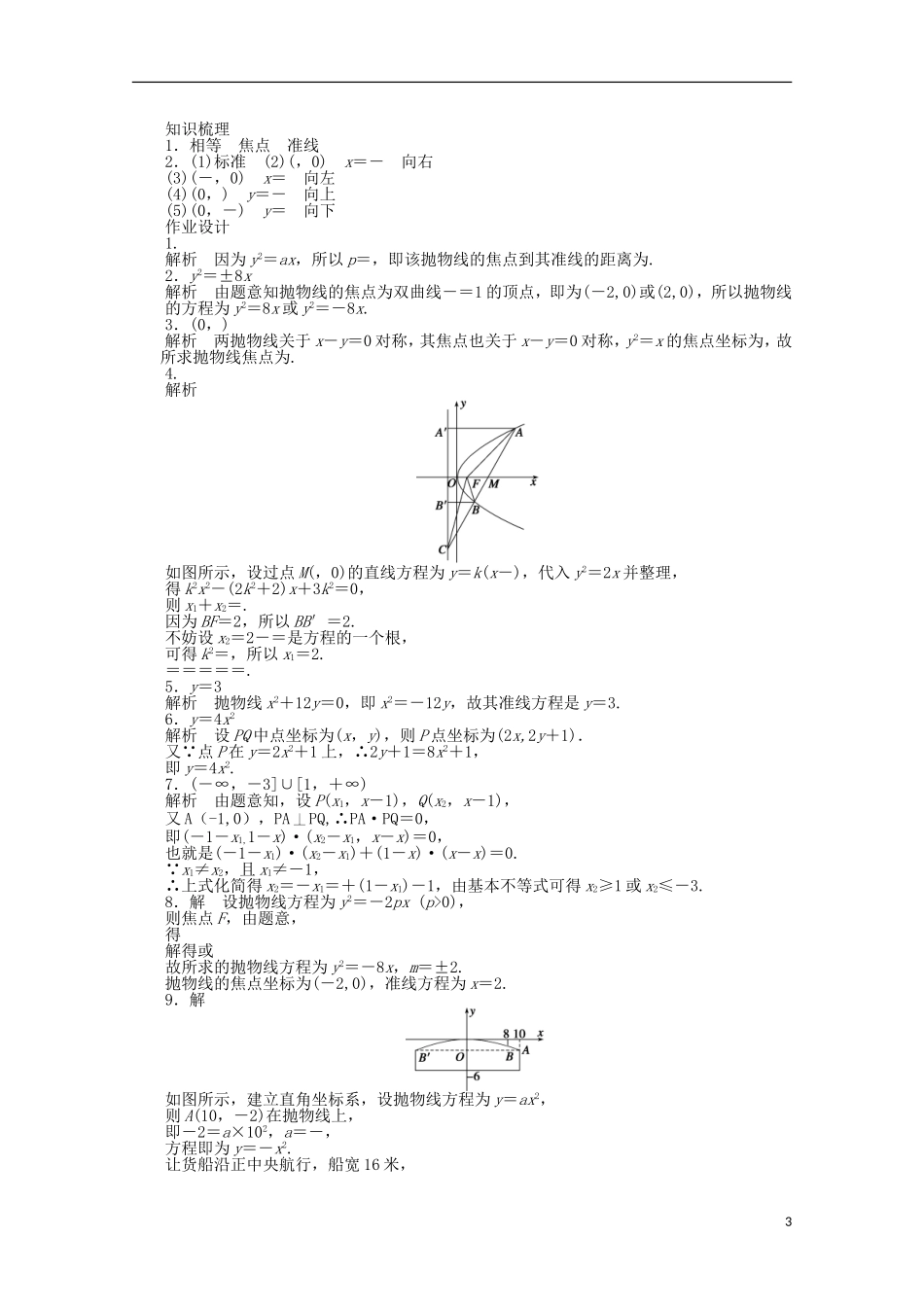高中数学 第2章 圆锥曲线与方程 4.1抛物线的标准方程 苏教版选修2-1-苏教版高二选修2-1数学试题_第3页