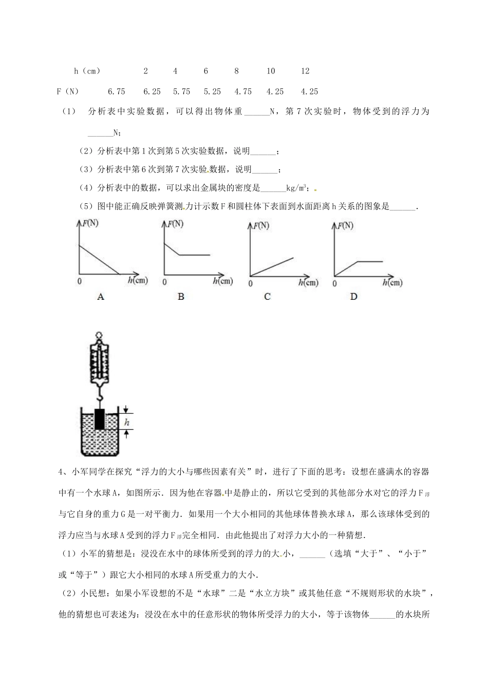 吉林省吉林市中考物理总复习  浮力实验试卷10 新人教版试卷_第2页