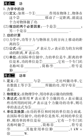 中考物理总复习 第十章 功和机械能考点清单(pdf)(新版)新人教版试卷