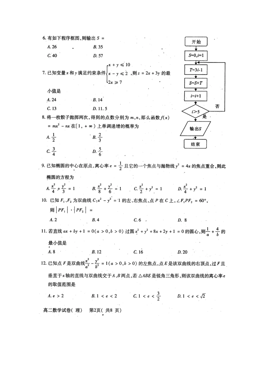 四川省部分名校11-12年高二数学上学期期末考试 理试卷_第2页