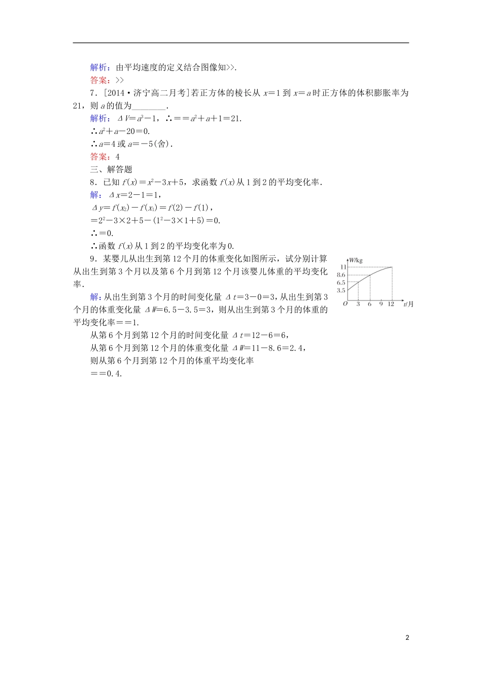 高中数学 第三章 变化率与导数 3.1 变化的快慢与变化率课时作业 北师大版选修1-1-北师大版高二选修1-1数学试题_第2页