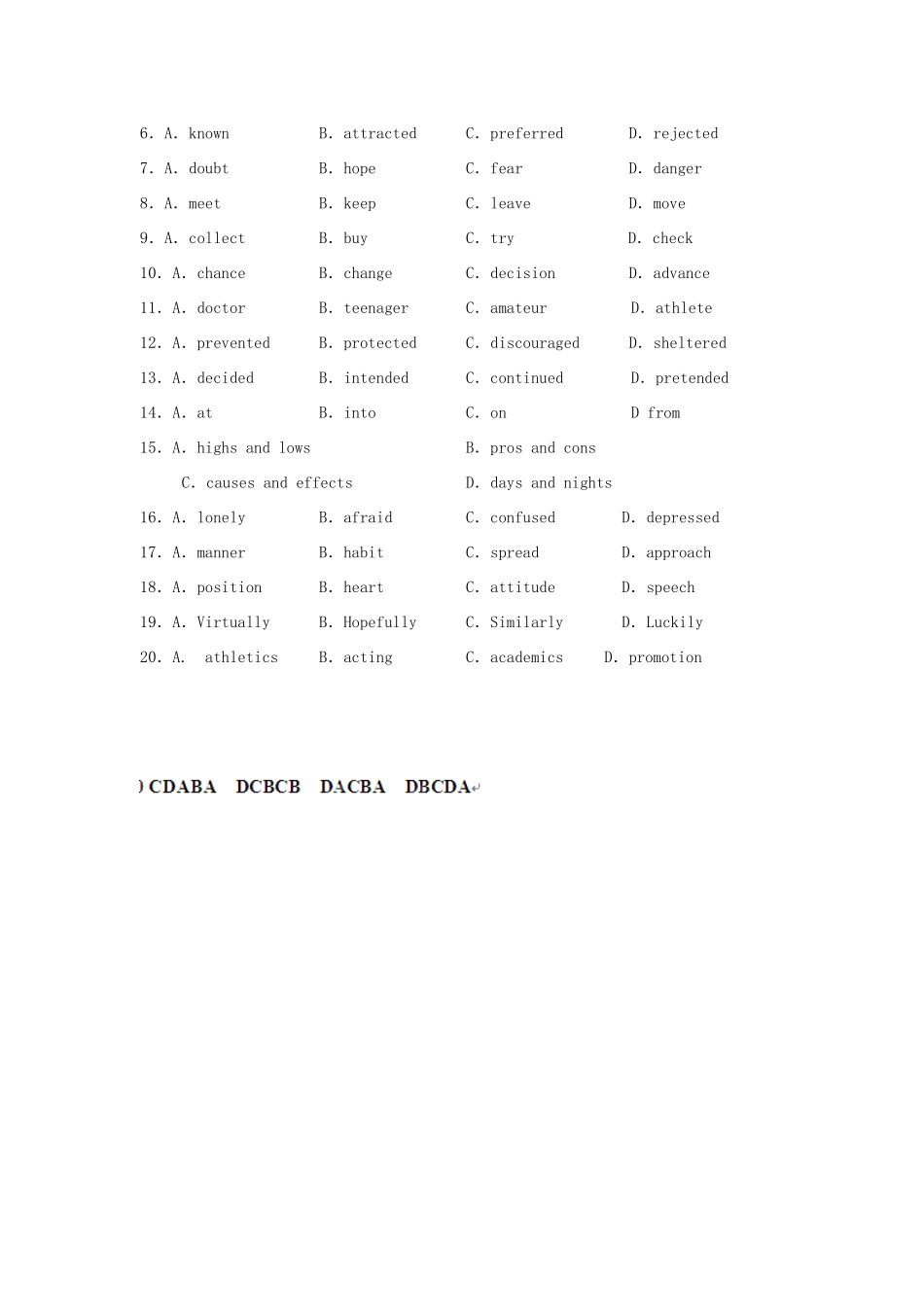 四川省高三英语二轮复习 专题训练 完形填空(14)试卷_第2页