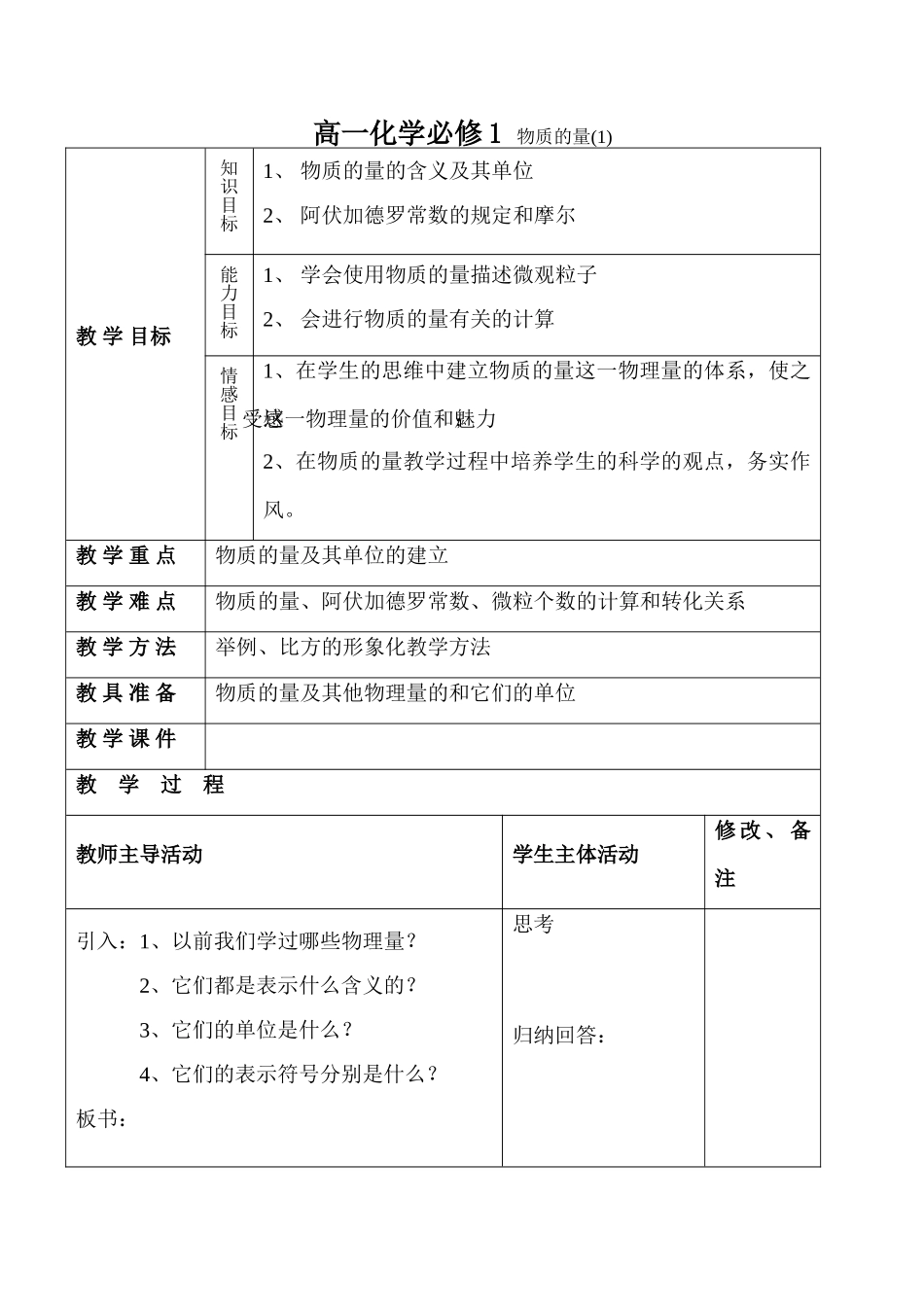高一化学必修1 物质的量(1)_第1页