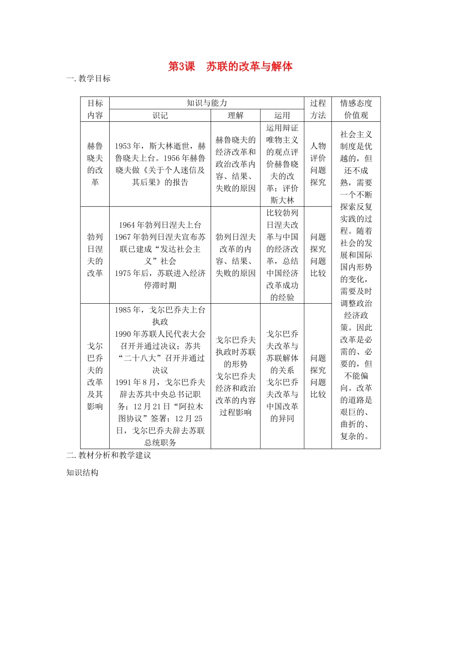 高中历史 《苏联的改革与解体》知识点分解与习题 新人教版必修2_第1页