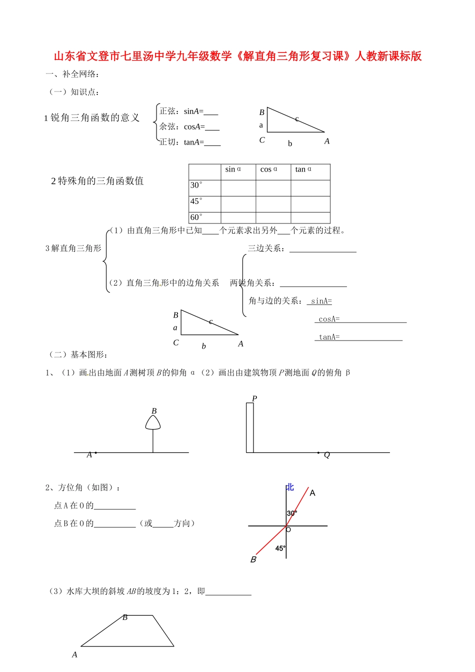九年级数学(解直角三角形)复习1人教新课标版试卷_第1页
