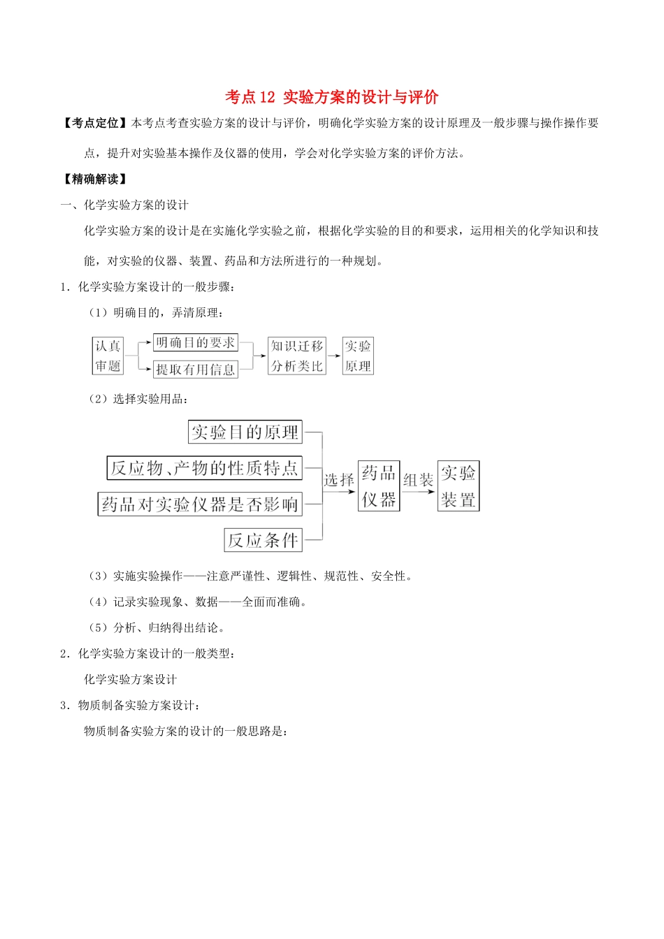高中化学 最拿分考点系列 考点12 实验方案的设计与评价 新人教版必修1-新人教版高一必修1化学试题_第1页