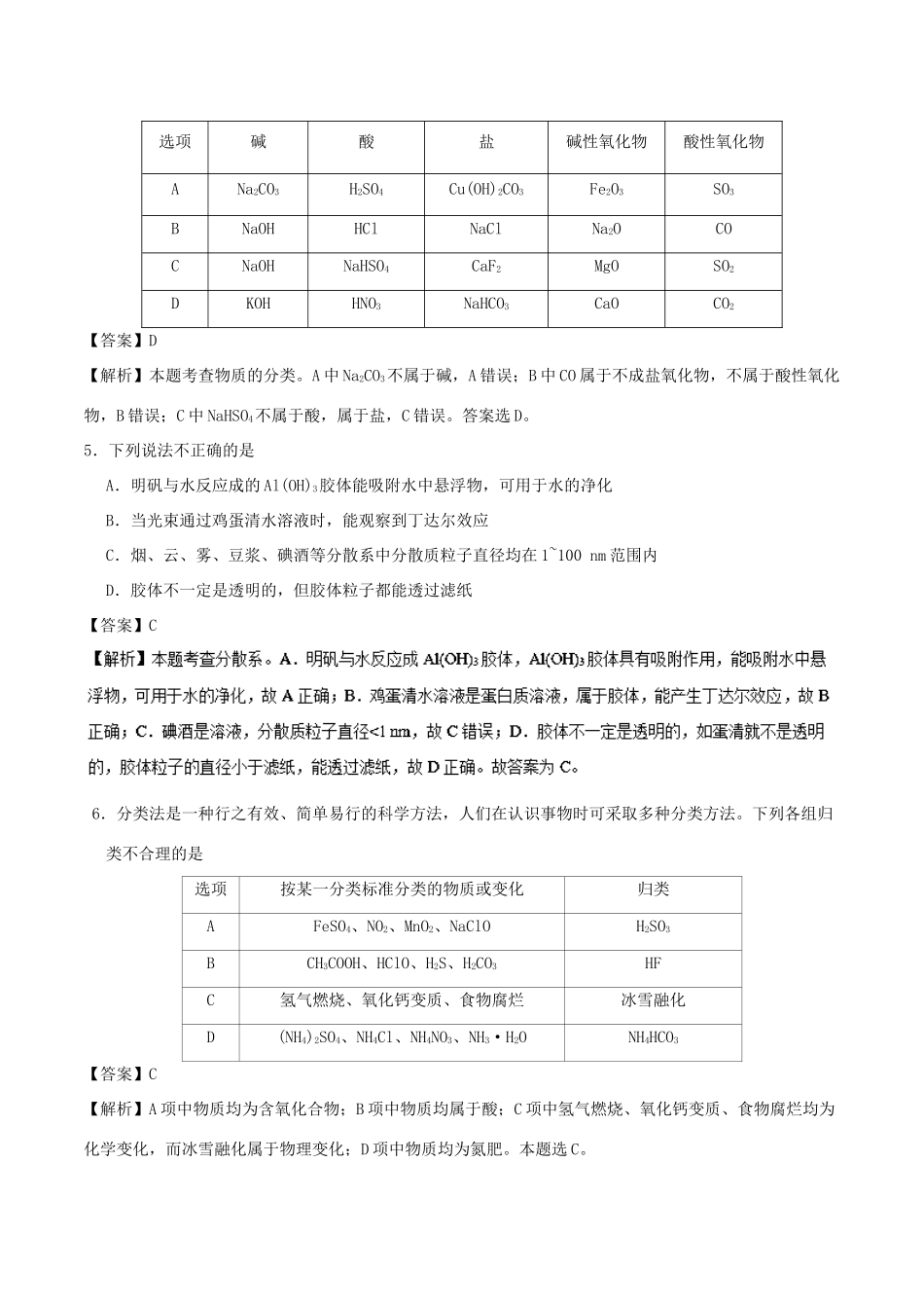 备战高考化学 小题狂刷 专题02 物质的组成、性质及分类-人教版高三全册化学试题_第2页