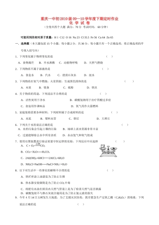 九年级化学下期第一次考前模拟人教版试卷