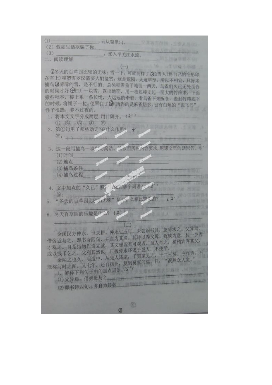 山东省诸城市七年级语文3月学情检测试卷新人教版试卷_第2页