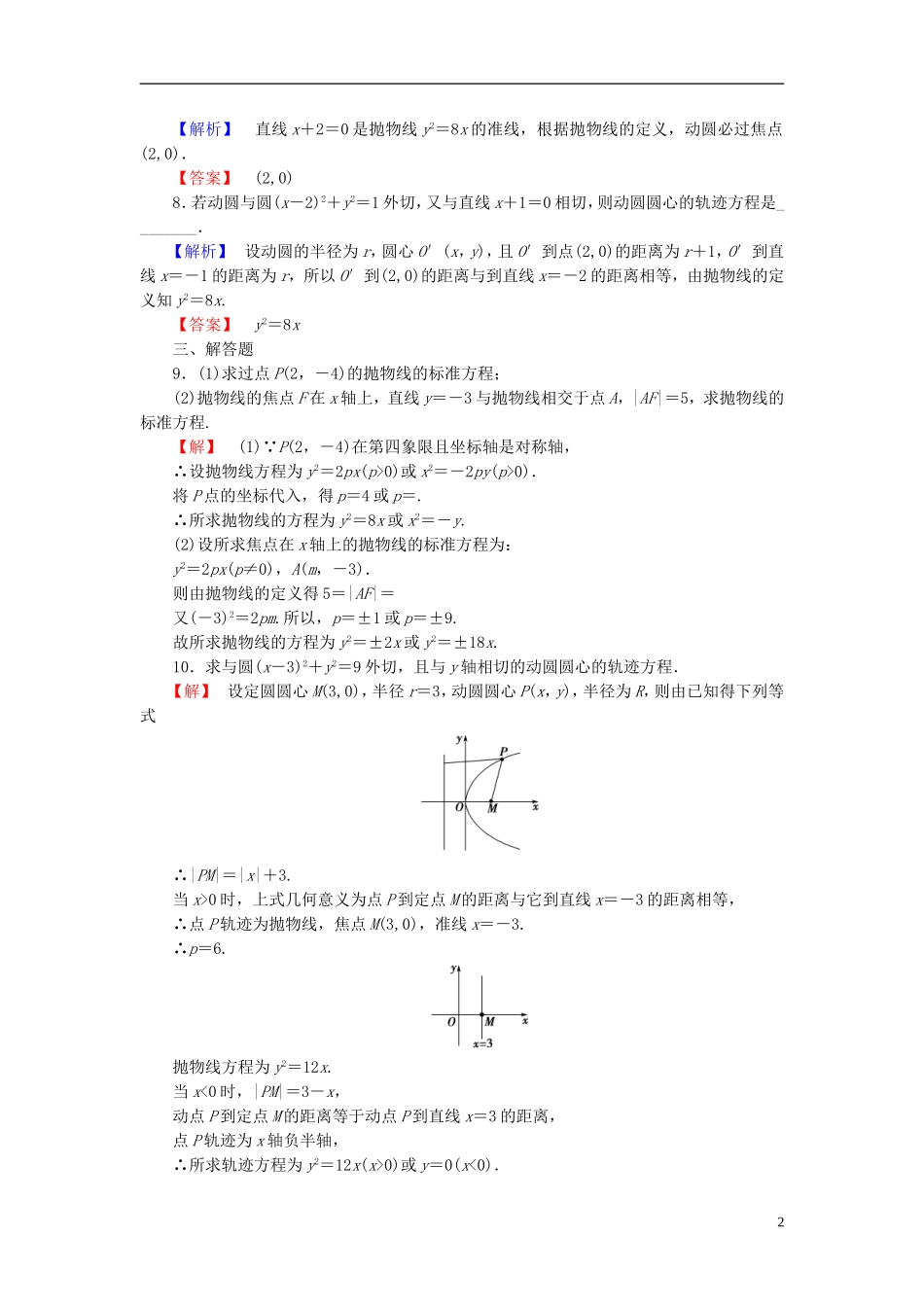 高中数学 第二章 圆锥曲线与方程 2.2.1 抛物线及其标准方程学业分层测评（含解析）北师大版选修1-1-北师大版高二选修1-1数学试题_第2页