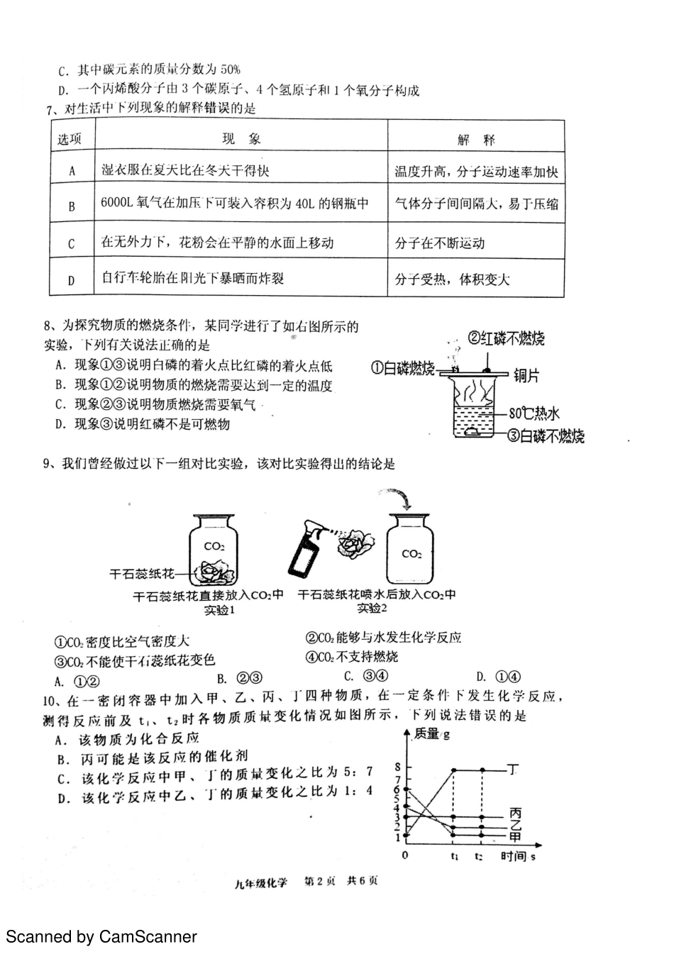 九年级化学上学期第二次月考试卷(pdf)试卷_第2页
