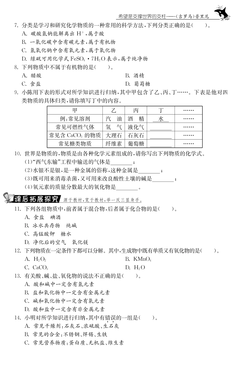 九年级化学全册 专题二(一)化学物质的多样性测试卷(课前自主梳理课堂合作研习课后拓展探究，pdf)(新版)鲁教版试卷_第2页