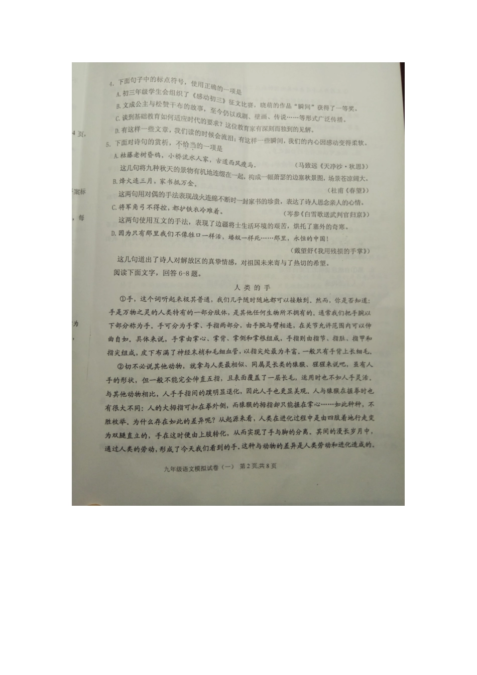 天津市滨海新区届九年级语文下学期第一次模拟试卷_第2页