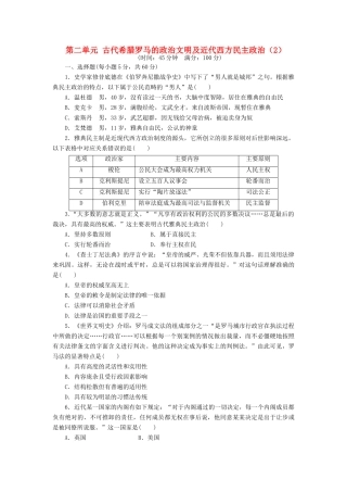 （新课标）高考历史总复习 第二单元 古代希腊罗马的政治文明及近代西方民主政治（2）-人教版高三全册历史试题