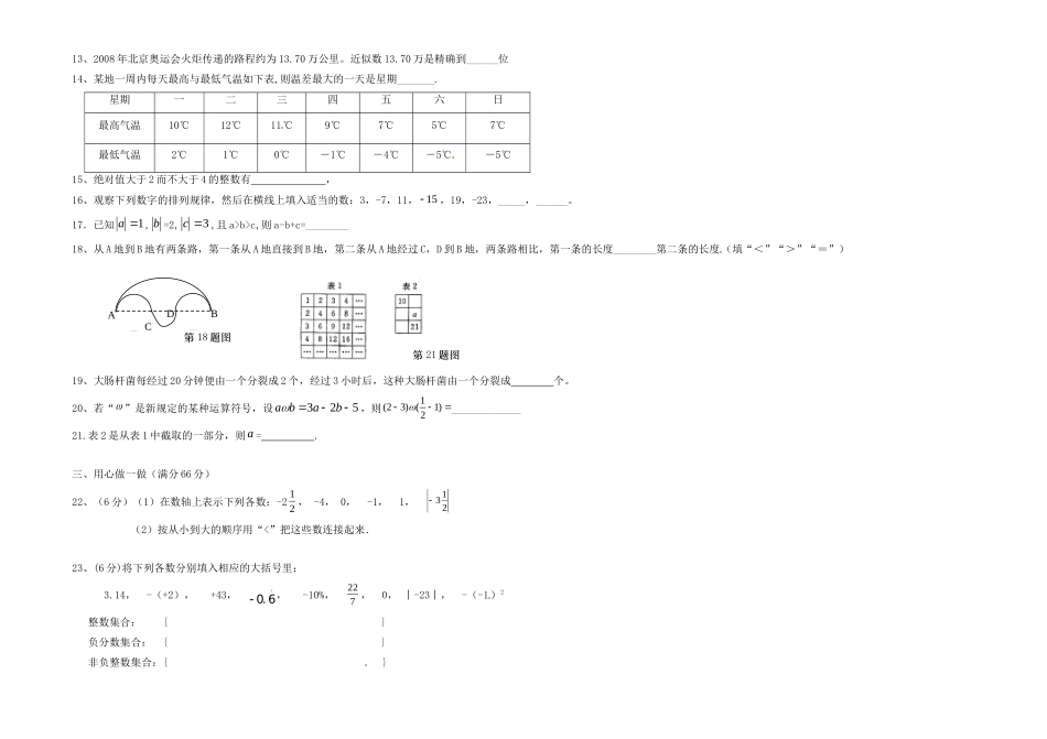 四川省攀枝花市东区第四学区联盟七年级数学上半期调研检测试卷 华东师大版试卷_第2页