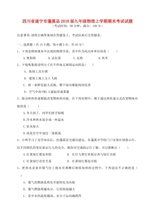 九年级物理上学期期末考试试卷 教科版试卷