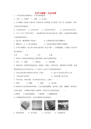 九年级化学全册 第五、六单元 化学与健康、化学与社会发展同步测试 鲁教版五四制试卷