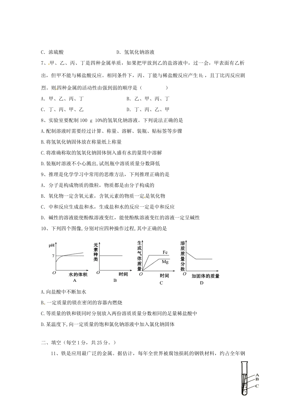 九年级化学下学期第一次月考试卷试卷_第2页