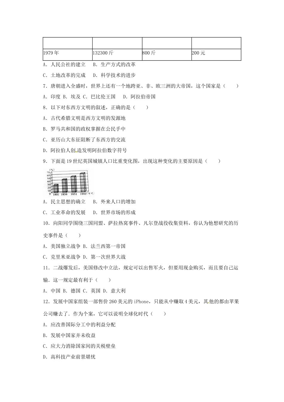 四川省绵阳市中考历史真题试卷(含解析)试卷_第2页
