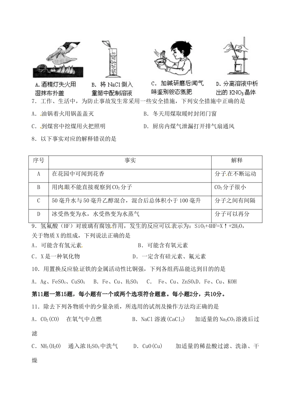 九年级化学下学期第一次月度检测试卷_第2页