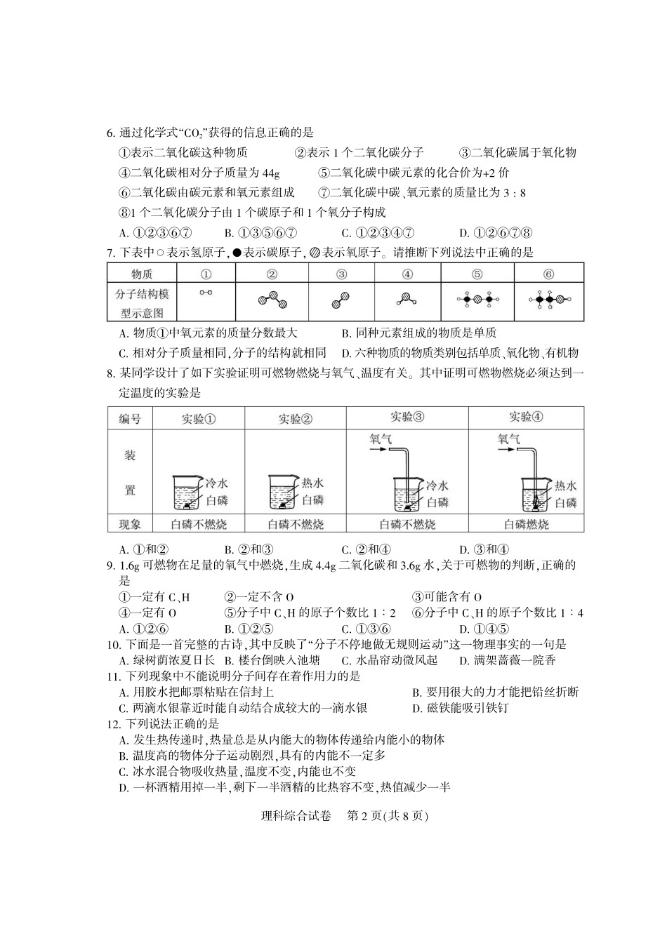 中考物理化学适应性试卷(3月)(pdf) 四川省凉山州中考物理化学适应性试卷(3月)(pdf)_第2页
