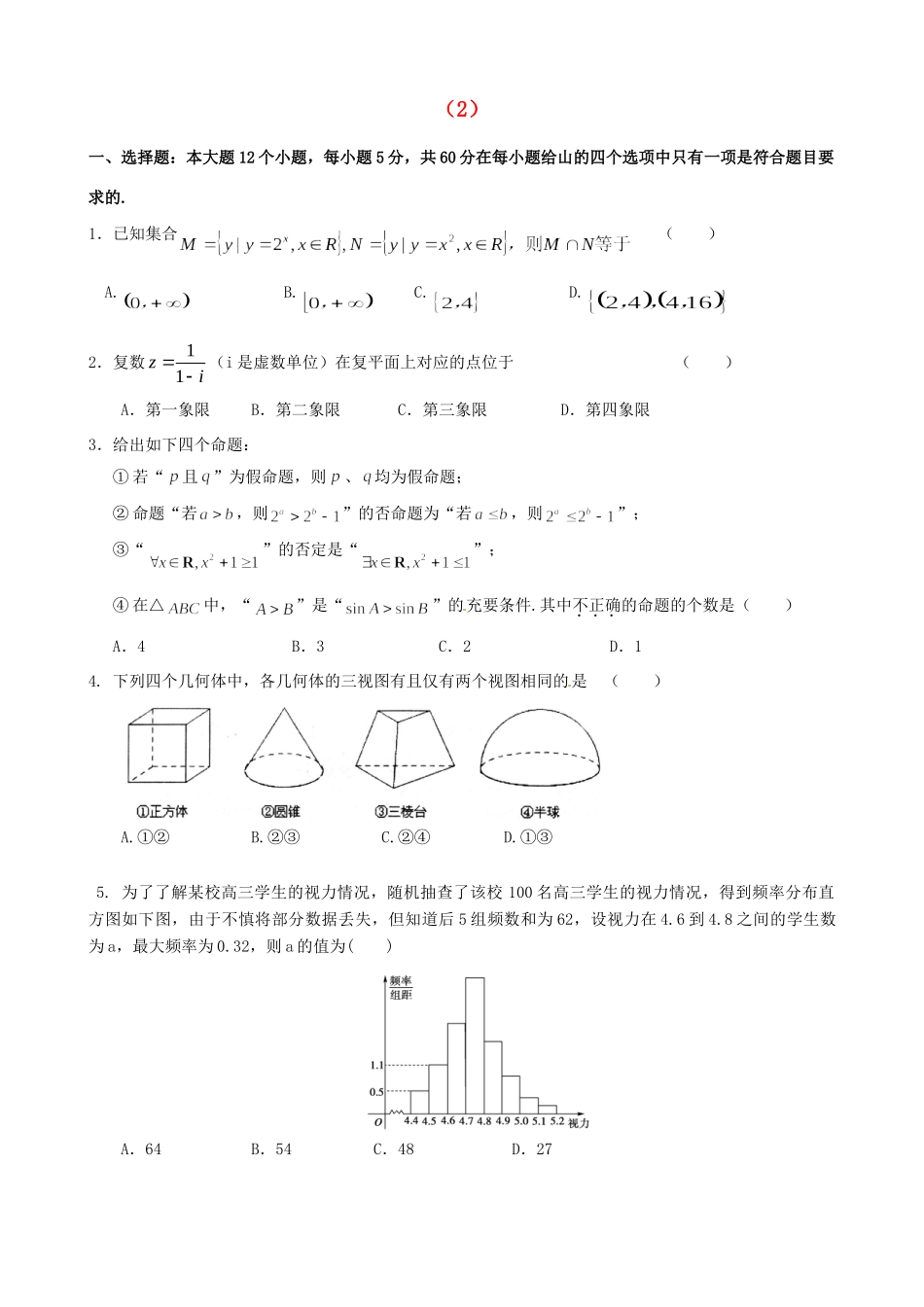 山东省高考数学 冲刺预测试卷之选择题(2)试卷_第1页