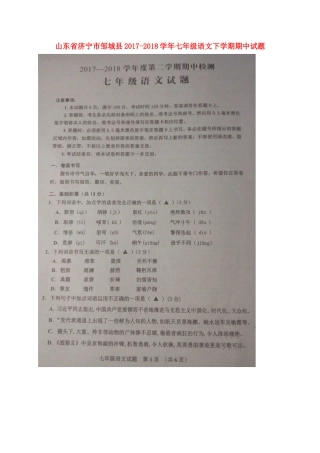 山东省济宁市邹城县七年级语文下学期期中试卷试卷