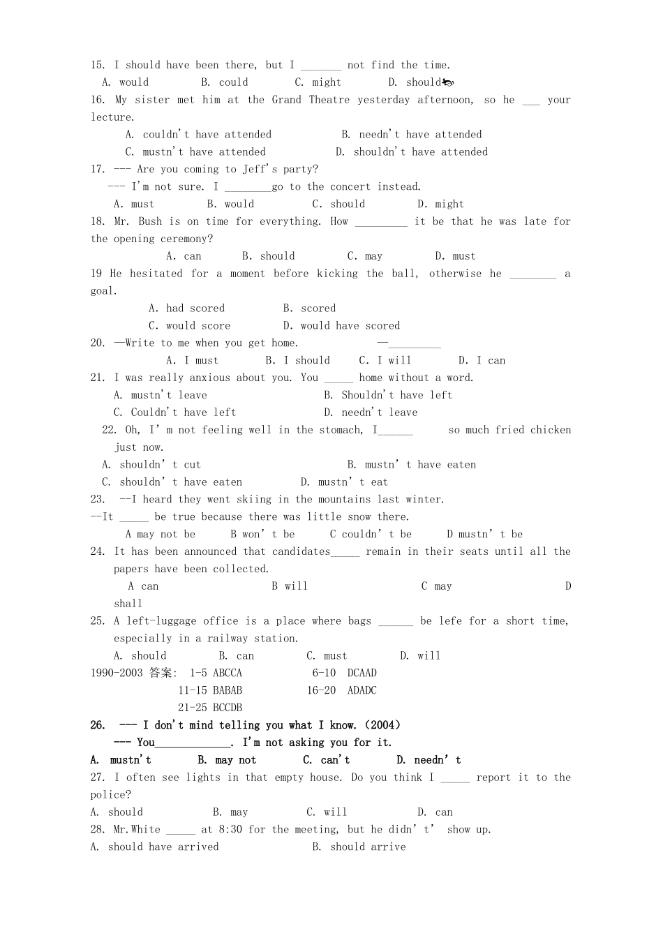 历年高考英语题选录 情态动词1990-苏教版试卷_第2页