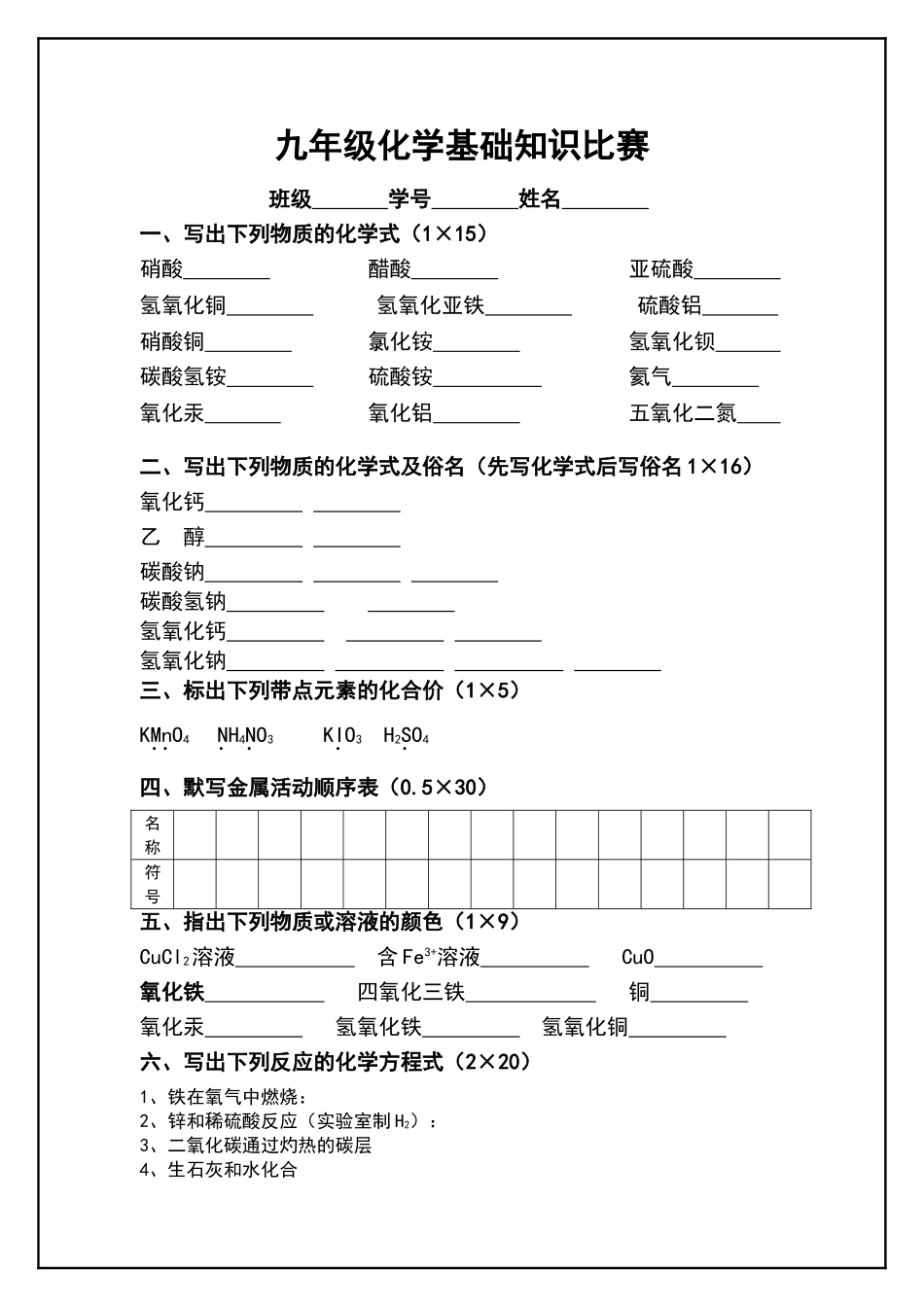 2014九年级化学默写_第1页