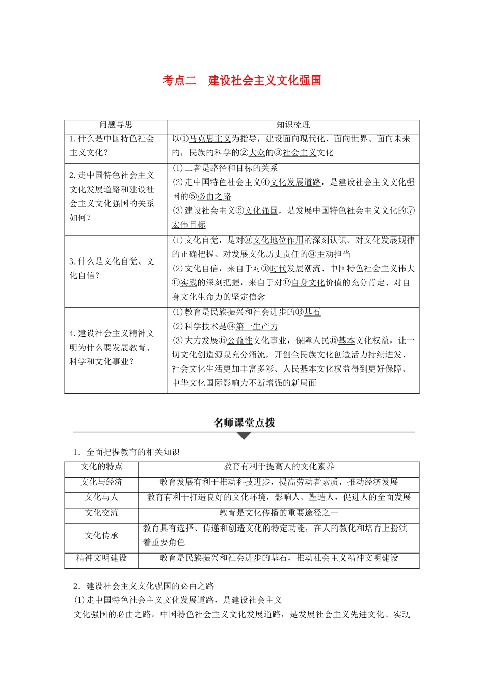 （浙江专用）高考政治二轮复习 专题十二 发展中国特色社会主义文化 考点二 建设社会主义文化强国试题-人教版高三全册政治试题_第1页