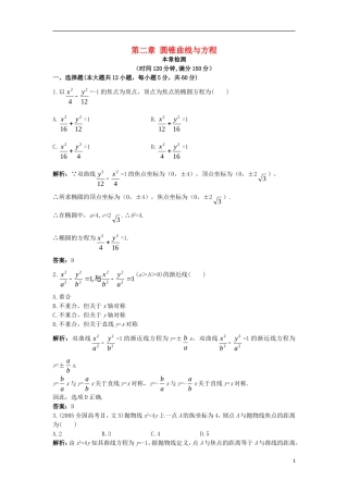 高中数学 第二章 圆锥曲线与方程本章测评 新人教B版选修1-1-新人教B版高二选修1-1数学试题