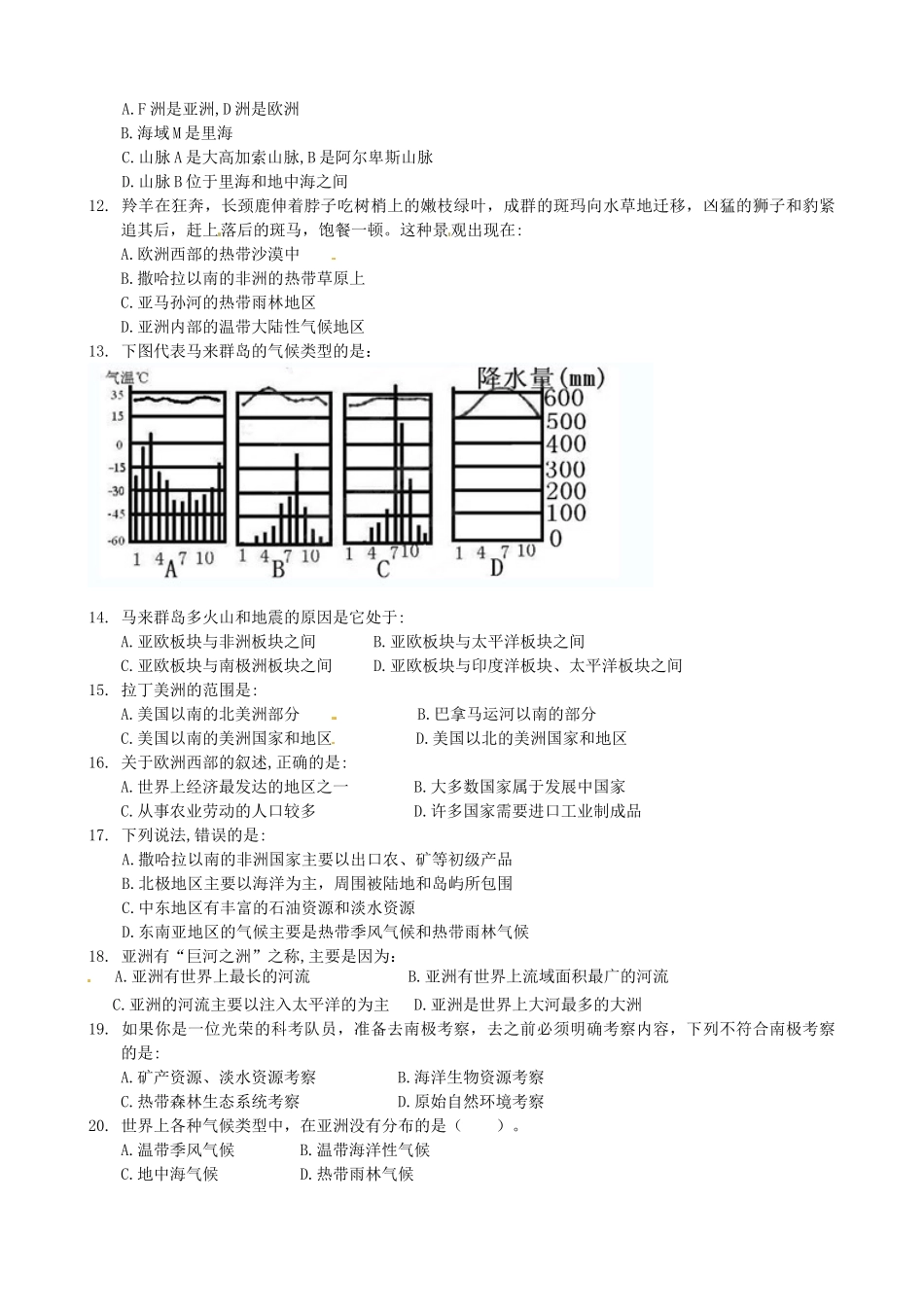 山东省嘉祥县七年级地理下学期期中试卷 新人教版试卷_第2页